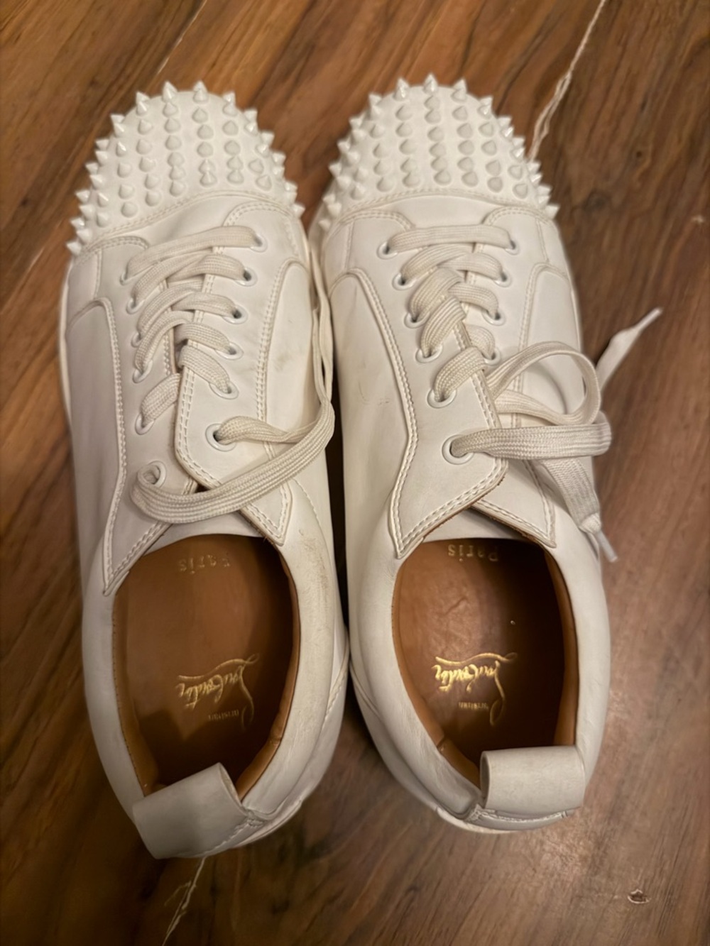 White Spiked Toe Leather Sneakers